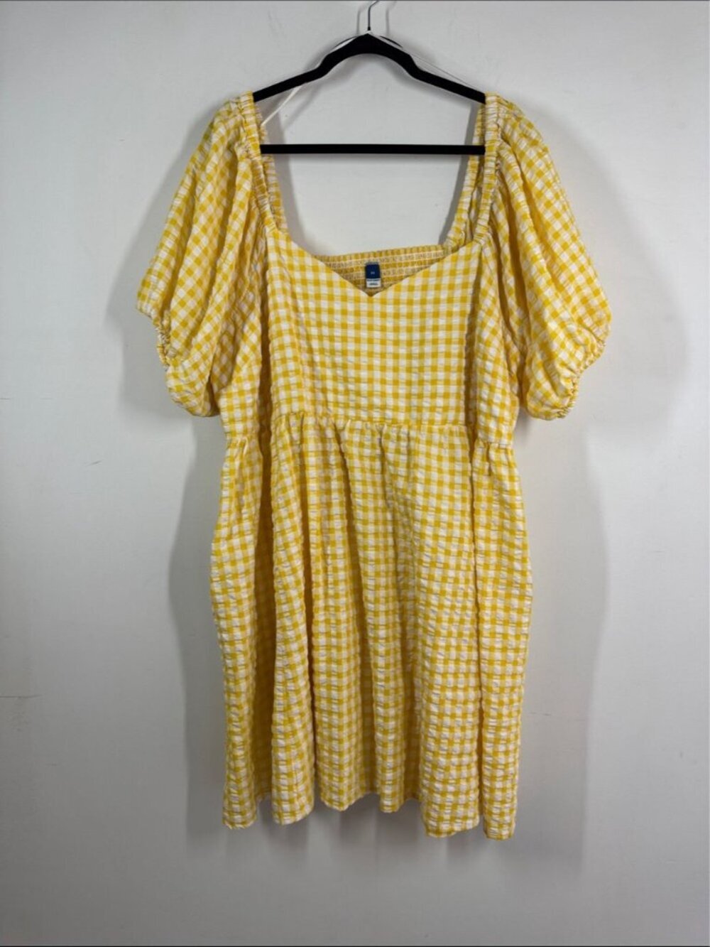 Old Navy Cotton Gingham Smocked Dress Yellow White 3X Cottagecore Summer Picnic - Picture 2 of 14